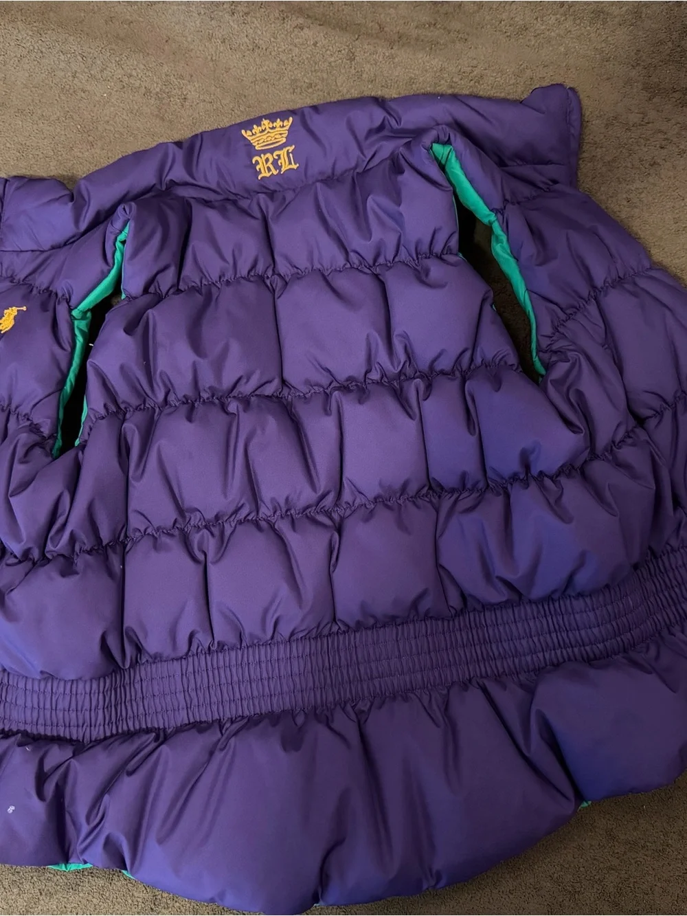 Ralph Lauren Purple Quilted Puffer Vest with Teal Trim
